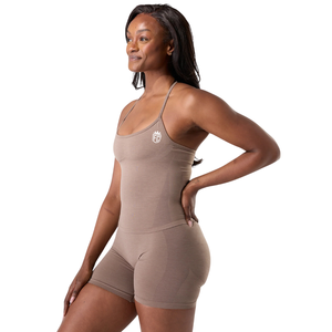 Halter Push Tank Women’s Seamless 2 in 1 Built In <b>Bra</b> Sculpting Activewear Fitness Stretch Tank <b>Top</b> Mocha Brown - Product Image 2