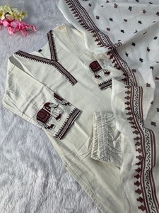 <b>Women</b>’s Premium Khadi Cotton Embroidered <b>Suit</b> Set with Pant & Printed Cotton Linen Dupatta | Fully Stitched <b>3</b> <b>Piece</b> Ethnic Wear - Product Image 3