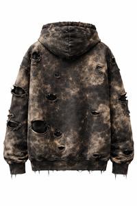 Sweat à capuche personnalisé vintage délavé, déchiré et imprimé, style streetwear Harajuku - Product Image 2