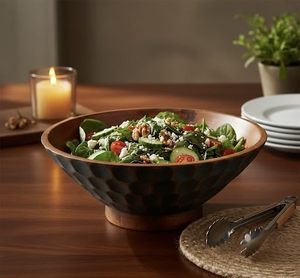 Bol de service moderne en bois, bol en bois pour servir les aliments, bols de service modernes, bol de service en bois d'acacia - Product Image 2