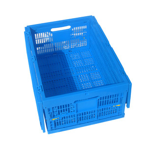 Ventilated Folding Stackable Turnover Box with Lid Plastic Moving Storage Vegetable Fruit Collapsible Crate