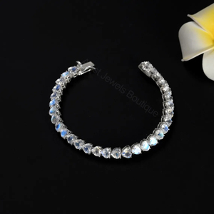 Pulsera de tenis con corazón de piedra lunar arcoíris natural, plata de ley 925, joyería fina, proveedor mayorista OEM ODM - Product Image 3