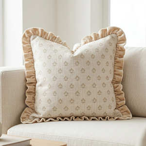 Funda de Cojín Decorativa con Estampado de Bloques Vintage, Ecológica, con Diseño Botánico de Enredaderas y Flecos, Decoración Moderna - Product Image 4