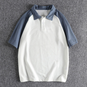 Men's Short Sleeve Color Blocked <b>Polo</b> Shirt Regular Fit Casual <b>White</b> With Brown Sleeves And Collar Oxford Fabric - Product Image 6