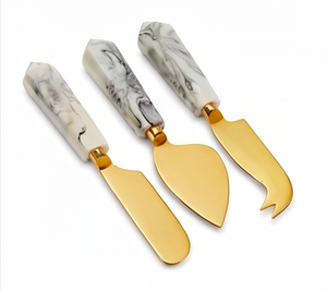 <b>Cheese</b> <b>Knife</b> <b>Set</b> With Marble Handle Gold Stainless Steel <b>Cheese</b> Tools Serving Cutlery For <b>Cheese</b> Serving Use And Hotel Use - Product Image 1