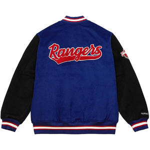 Blousons universitaires unisexes sans col en chenille brodée, personnalisables, pour l'hiver, en laine noire et bleue - Product Image 5