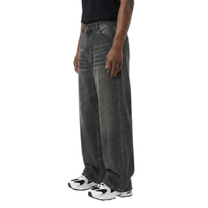 Jeans Hip-Hop Unisexe Baggy à Jambes Larges et Coupe Oversize, Noir Délavé Vintage, Lavable, Style Streetwear, pour Hommes, par Fabricant de Denim - Product Image 3