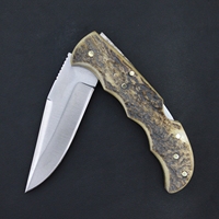 Couteau pliant de poche artisanal en acier inoxydable D2 avec bouton de commande, manche en bois de cerf, personnalisable, outil de survie pour le camping, DIY OEM/ODM, garantie 3 ans