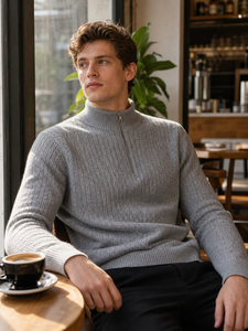 Suéter de Lana Tejida para Hombre, de Alta Calidad, Estilo Casual, con Cierre de 1/4, Manga Larga, Cachemir - Product Image 5