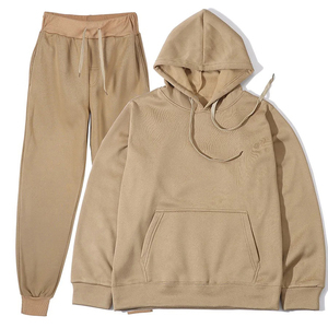Ensemble de survêtement marron à capuche pour hommes, manches longues, couleur unie, tenue décontractée d'automne avec pantalon à cordon de serrage et poche avant - Product Image 6