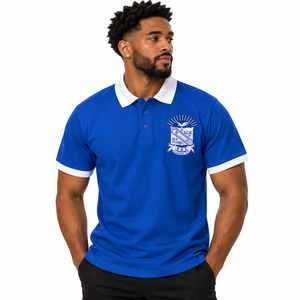 Polo Azul Rey para Hombre Phi Beta Sigma, Cuello Blanco, Manga Corta, Escudo Bordado, Ropa Deportiva Casual de Fraternidad - Product Image 1
