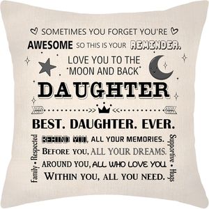 Funda de Almohada Decorativa Inspiradora de 18 x 18 Pulgadas, Cojín Decorativo Perfecto para el Cumpleaños de tu Hija - Product Image 1