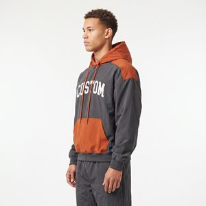 Sweat à capuche oversize pour homme avec logo personnalisé, épaules tombantes, en nylon épais 100%, bicolore, style streetwear décontracté - Product Image 3