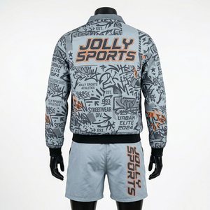 Conjunto Corto de Chaqueta Cortavientos para Hombre, 130 Microfibra Poliéster Gris, Panel Gráfico Sublimado, Logotipo Personalizado - Product Image 3