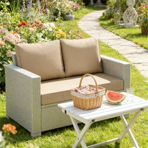 2 Beige Terrace Outdoor <b>Sofa</b> Cushions Cushion Only-Premium Quality Beige <b>Pillows</b> Cushions for Your Comfortable Outdoor Living - Product Image 1