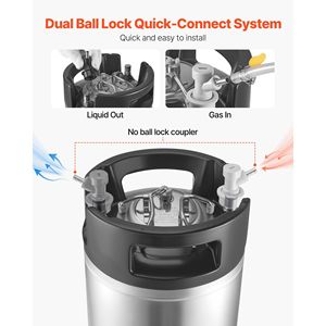 Fusto Corny da 2,5 Galloni in Acciaio SUS304 con Chiusura a Sfera, Doppie Maniglie in Gomma, Fondo Rinforzato in Gomma per Attrezzature per la Produzione di Cold Brew - Product Image 3
