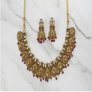 Elegant <b>Gold</b> Plated Pearl And Kundan Earring And Mangtika Necklace <b>Set</b> Traditional <b>Jewellery</b> For Wholesale Factory Buyers - Product Image 3