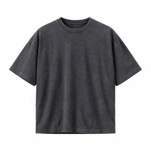 เสื้อยืดคอกลมโอเวอร์ไซส์สีพื้นผ้าฝ้ายสำหรับผู้ชาย แขนสั้น ทรงลำลอง ผ้าเจอร์ซีย์ถัก ดีไซน์เรียบง่าย ความยาวปกติ - Product Image 1