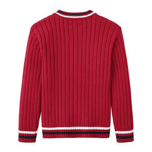 Cárdigan de punto acrílico azul marino para hombre, estilo universitario, con cuello en V, botones, manga larga, liso, antipilling, para invierno, con logo personalizado - Product Image 5