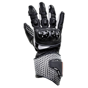 Guantes de Motociclismo de Cuero Blanco y Negro, Protección Completa para los Dedos, Protector de Nudillos Duro, Equipo de Conducción Unisex - Product Image 1