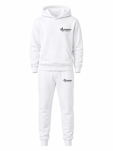 <b>White</b> Printed Solid Fleece Hoodie Jogger Set Unisex Pullover Sweatshirt Sweatpants Custom Logo Casual Sportswear Lightweight - Product Image 1