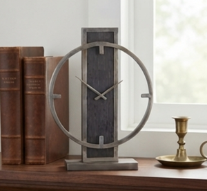 Modern Geometric Wood Desk <b>Clock</b> With Sleek Open-Circle Metal Frame Finish Rustic Design <b>Battery</b> Operated Quartz Movement - Product Image 5