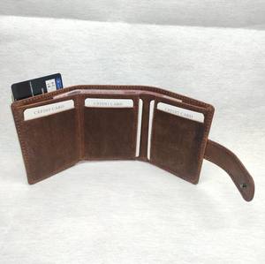 Genuine Leather RFID Blocking Metal Pop up Push Button <b>Credit</b> <b>Card</b> Holder <b>Wallet</b> Crazy Horse Cow Hide Purse Man Custom Wholesale - Product Image 2