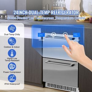 Frigorifero Elettrico Sottobanco per Vini da 24 Pollici, 4,87 Piedi Cubi Cassettiera a 2 cassetti per diverse temperature, impermeabile, per interni - Product Image 2