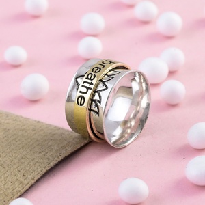 925 Sterling <b>Silver</b> Spinner Band <b>Ring</b> with Gold Breathe Engraving Lotus Meditation Anxiety Fidget <b>Ring</b> for Women & <b>Men</b> - Product Image 4