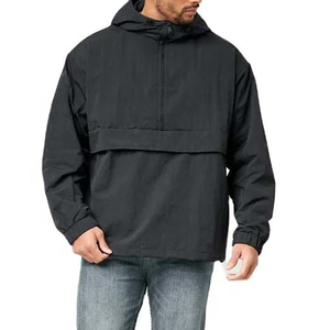 Hot Sale Black Anorak Low MOQ Fitness & Training Apparel Custom Logo Print Quarter Zip Pullover <b>Track</b> <b>Jacket</b> Anorak Windbreaker - Product Image 2