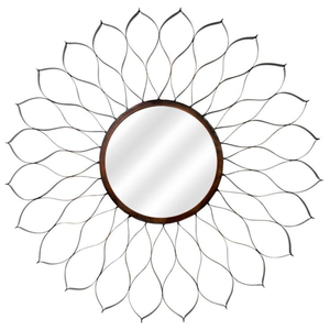Modern Luxury Wrought Iron Sunflower Wall <b>Mirror</b> Metal Flower Decorative Round <b>Mirror</b> For Living Room And Hotel Design - Product Image 1