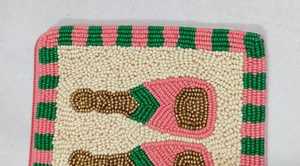 Handmade Rectangular Beaded <b>Purse</b> With <b>Pink</b> Champagne Bottles Design Canvas Foundation Craft Gift - Product Image 1