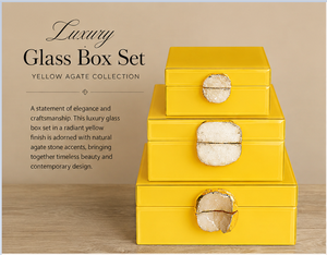 Coffret de rangement pour bijoux en verre jaune soleil avec accent en agate naturelle, doublure en velours, finition brillante, pour organiser et conserver les objets décoratifs - Product Image 5