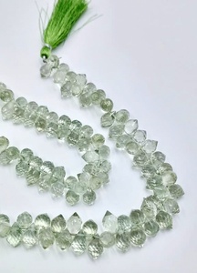 Cuentas de Amatista Verde Natural de Doble Punta Facetadas en Forma de Briolette, Hilo de 8 Pulgadas, Perforadas en el Centro, Piedras Preciosas Sueltas para Joyería - Product Image 3