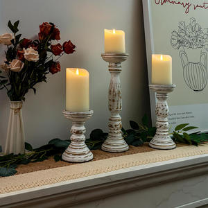 Juego de portavelas de madera tallada a mano de alta calidad de 3 portavelas de madera de mango soporte para decoración de eventos de Navidad a granel - Product Image 6