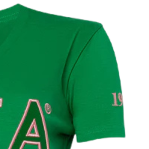 Camiseta Clásica con Cuello en V Verde y Negra de la Hermandad Apple AKA, Estilo Griego, Algodón, Casual, para Mujer, Calidad Premium - Product Image 3