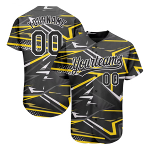 Customizable Baseball Jersey Black Yellow Geometric Print Sublimated Moisture Wicking Anti-Bacterial 100% <b>Polyester</b> Unisex Adult - Product Image 1