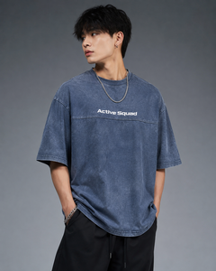 T-shirt en coton respirant à col montant en polaire coupe classique Active Squad pour homme, style urbain, manches régulières, col rond, noir, vente en gros - Product Image 4