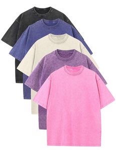 เสื้อยืดคอตตอนย้อมสีพื้นทรงโอเวอร์ไซส์ แขนสั้นลำลองสำหรับผู้ชาย สีพื้น คอกลม ผ้าเจอร์ซีย์ถัก - Product Image 1