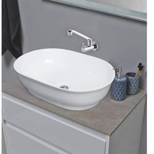 High quality rectangular wall hung ceramic wash basin 545x380x150mm glossy white floating bathroom sink with half pedestal - Product Image 3