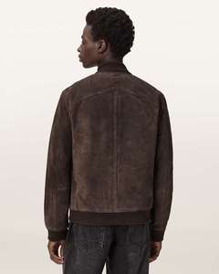 <b>Men's</b> Brown <b>Suede</b> Bomber <b>Jacket</b> Stand Collar Casual Autumn Style Regular Fit Button Closure Solid Color - Product Image 5