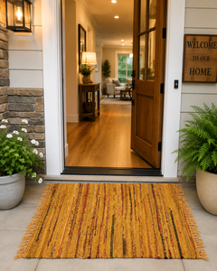 Alfombra de entrada rectangular bohemia hecha a mano, de algodón y polipropileno, con diseño vertical, ideal como alfombra de cocina, alfombra de picnic. - Product Image 1