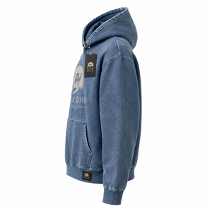 Sweat-shirt à capuche en denim bleu pour homme Silk Road, en coton French Terry imprimé, décontracté, hiver, séchage rapide, coupe ample, avec poche - Product Image 4