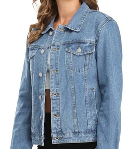 Veste en jean oversize vert uni pour femme 2026, en coton de haute qualité, col montant, style urbain - Product Image 4