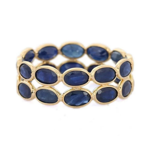 Bague de mariage éternelle en or jaune 18 carats avec saphirs - Bague ajustable et imposante - Product Image 1