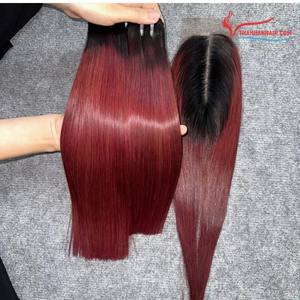 มัดผมมนุษย์ผมตรงกระดูกพร้อมผมสีปิด - Product Image 1