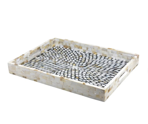 Plateau de service en bois naturel avec incrustations de nacre et d'os, fait à la main pour la maison, les restaurants, les hôtels, inspiré de l'Inde - Product Image 5