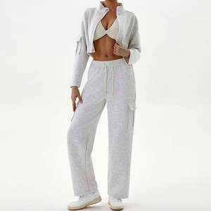 Ensemble décontracté deux pièces uni pour femme 100 % coton écologique respirant, avec leggings et haut de cycliste/jogger, tenue d'été 2026 - Product Image 1