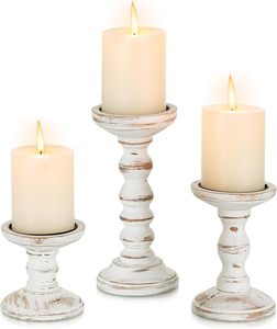Portavelas de madera para velas de pilar, candelabro alto de madera estilo rústico, soporte de velas para chimenea - Product Image 1