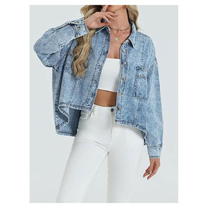 Veste en jean oversize légère pour femme, style chemise, à manches chauve-souris, pour le printemps, décontractée, coupe ample, tendance, vêtement d'extérieur - Product Image 2